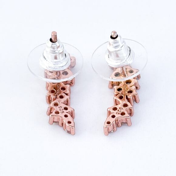 Vintage Sterling Silver 925 Rose Gold Tone Cubic Zirconia Earrings - Picture 6 of 7